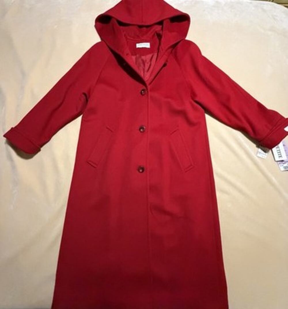 NWT Vintage Forecaster Boston Wool Overcoat Womens Size 8 Red Hood Pure Wool USA